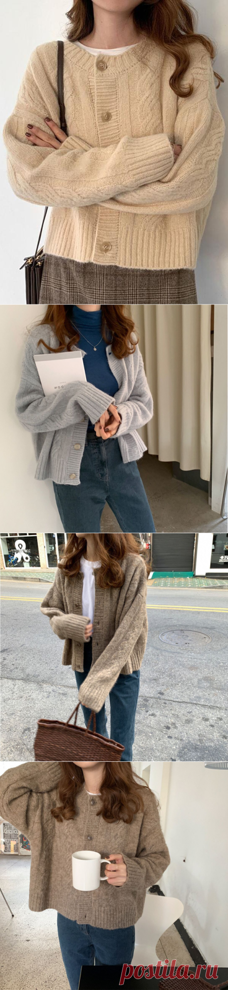 Round neck twist knit cardigans sweaters - Cicicloth