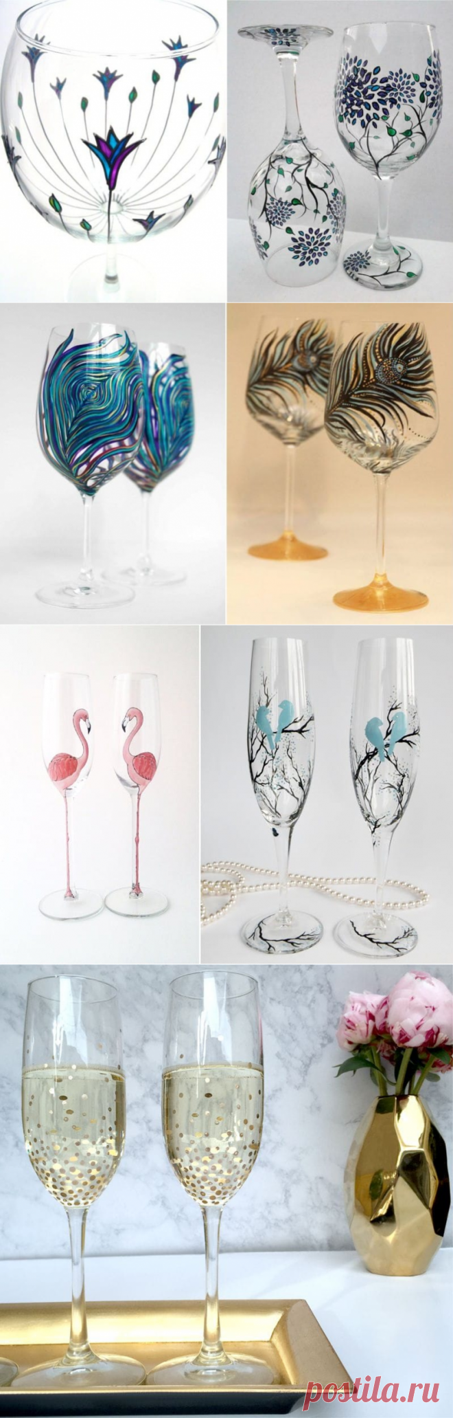 Мастерице понадобились лишь лак для ногтей и ватные палочки, чтобы превратить обычные бокалы в нечто потрясающее!