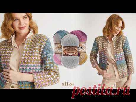 Весенний кардиган крючком из Alize Angora Gold Batik