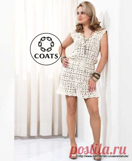 вязаное крючком платье с заниженной талией