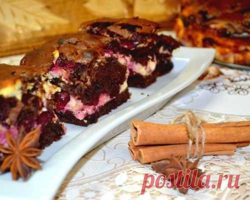 Брауни с вишней и творогом
