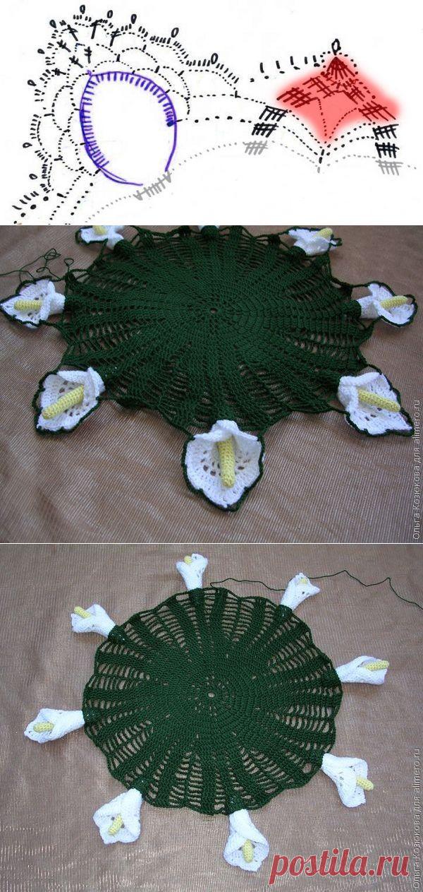 Вязаная салфетка Каллы / Хенд мейд