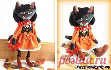 Текстильная куколка Кошка-осень. МК из архива форума - запись пользователя Рина_Модератор (Ирина) в сообществе Мир игрушки в категории Грунтованный текстиль Эта работа и мастер-класс созданы участницей форума&nbsp;LudmilaS (Людмила)&nbsp;для конкурса Осенняя пора   Для работы нам понадобится: бязь; грунт черный; краски акриловые; шерсть для валяния черного цвета; губка (режем ее на несколько небольших ку