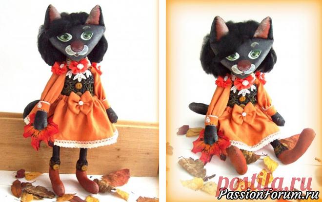 Текстильная куколка Кошка-осень. МК из архива форума - запись пользователя Рина_Модератор (Ирина) в сообществе Мир игрушки в категории Грунтованный текстиль Эта работа и мастер-класс созданы участницей форума LudmilaS (Людмила) для конкурса Осенняя пора   Для работы нам понадобится: бязь; грунт черный; краски акриловые; шерсть для валяния черного цвета; губка (режем ее на несколько небольших ку