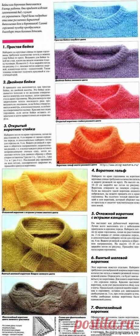 Варианты оформления горловины спицами
