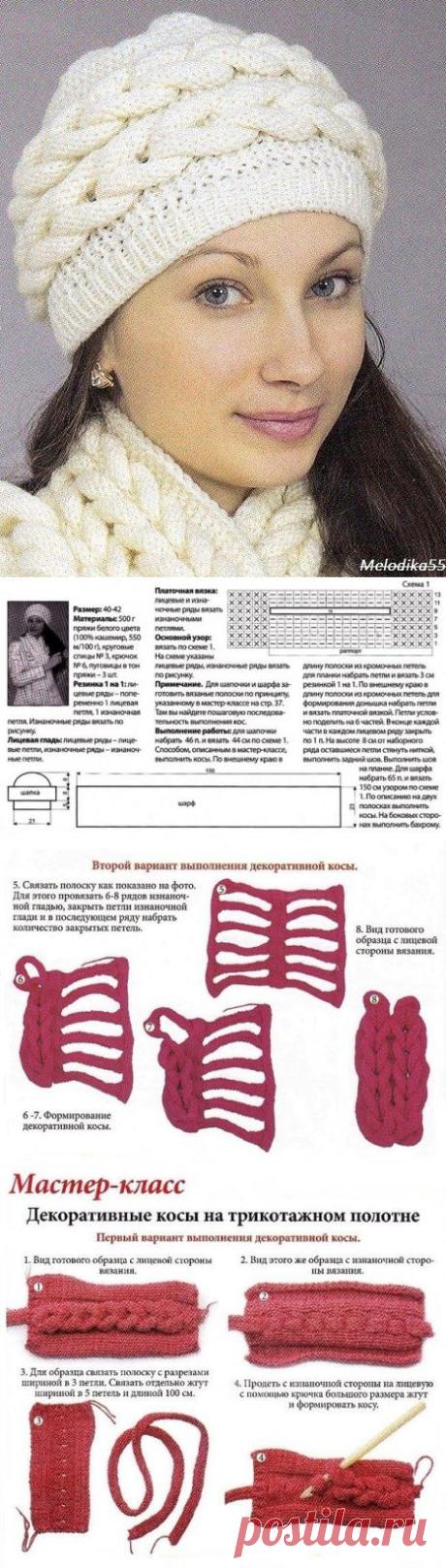 Шапочка и шарф спицами .