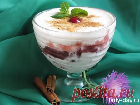 Творожный десерт с желатином и фруктами