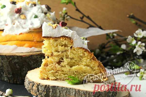 Пасхальный пирог с орехами и повидлом: рецепт с фото Простой рецепт с фото по приготовлению вкусного и нежного пасхального пирога с орехами и повидлом, украшенного белковой глазурью.