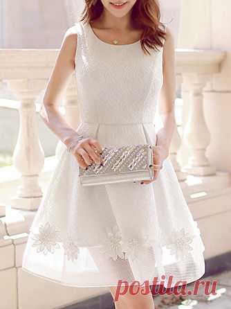 Appliqued Sleeveless Mini Dress