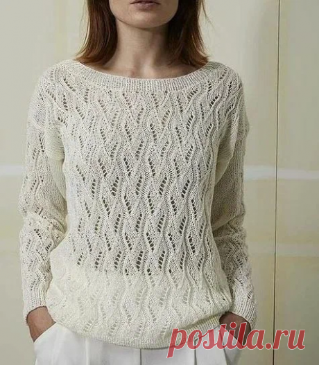 НЕЖНЫЙ АЖУРНЫЙ ДЖЕМПЕР СПИЦАМИ С ПРОСТЫМ УЗОРОМ. | Волшебный клубок. Яна Зима. | Дзен