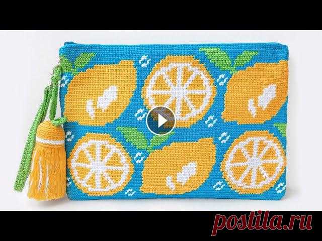 Летняя сумка клатч - жаккард крючком - процесс вязания/ Summer clutch bag - tapestry crochet Как связать маленькую сумочку в технике 