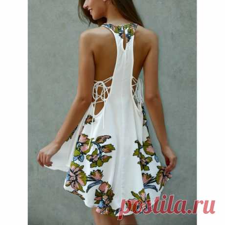 Scoop Neck Floral Print Lace-Up Asymmetrical Dress I like this. Do you think I should buy it?