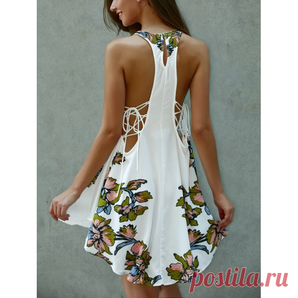 Scoop Neck Floral Print Lace-Up Asymmetrical Dress I like this. Do you think I should buy it?