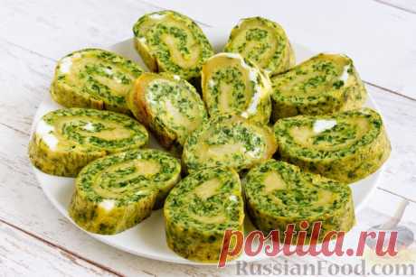 Рецепт: Яичный рулет со шпинатом и сыром (в духовке) на RussianFood.com