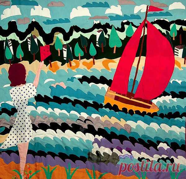 Картина из лоскутков "Алые паруса" подарена детям интерната г. Мариуполя.