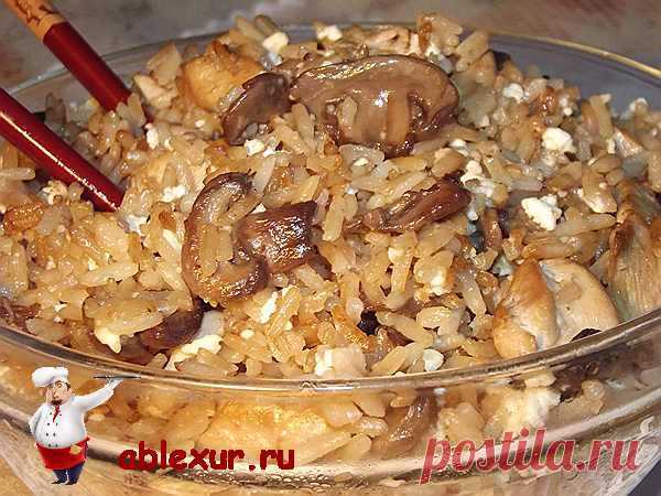Рис с грибами и курицей по-китайски