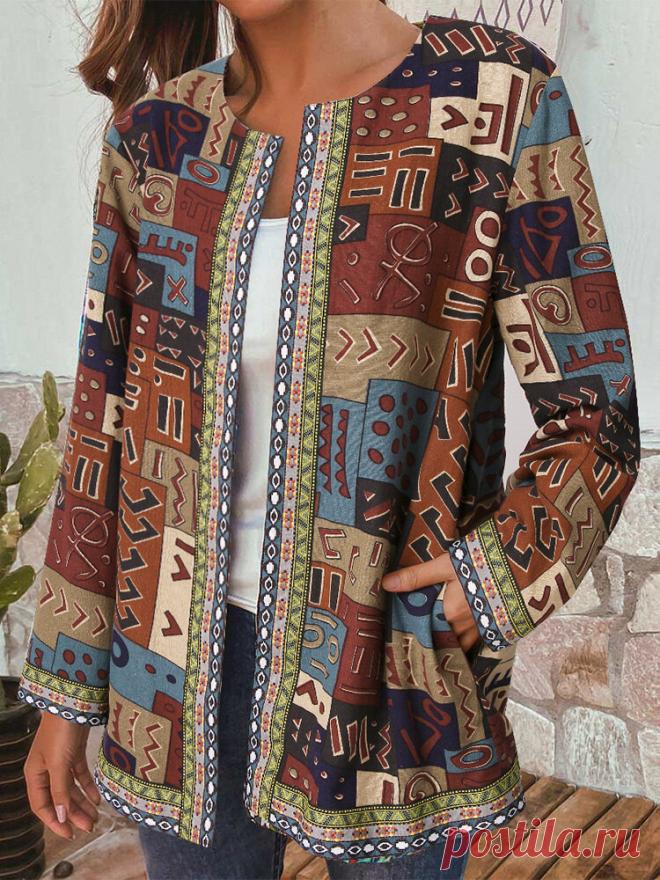 Винтаж Льняные лоскутки с длинным рукавом с принтом Plus Размер куртки Ваш друг поделился с вами модным сайтом и дает вам скидку до 20%! требуй это сейчас.