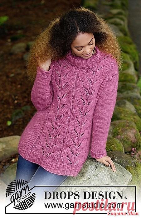 Удлиненный свитер Lotus. Спицы. Свитер связан ажурным узором из пряжи DROPS Air. Размеры S - XXXL.  Размеры: S - M - L - XL - XXL – XXXL  Понадобится: Пряжа DROPS AIR (65% альпака, 28% полиамид, 7% шерсть, 150м/50г)