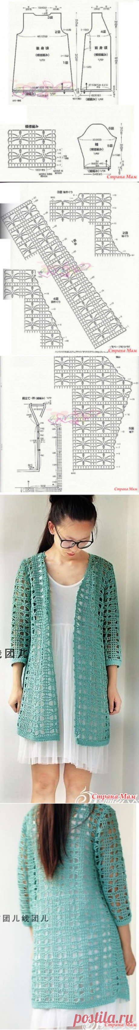 Небесно-голубой. Ажурный кардиган крючком. - ВЯЗАНАЯ МОДА+ ДЛЯ НЕМОДЕЛЬНЫХ ДАМ - Страна Мам