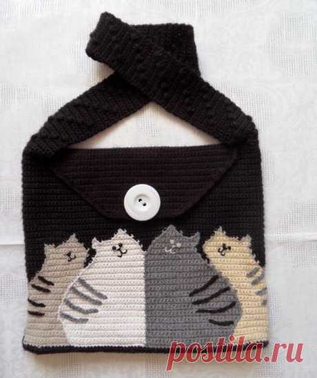 Вязанная крючком сумка Коты