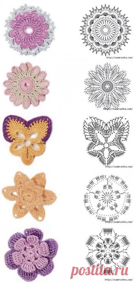 Ажурные мотивы. Схемы для вязания крючком.