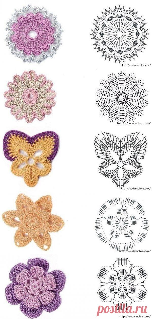 Ажурные мотивы. Схемы для вязания крючком.