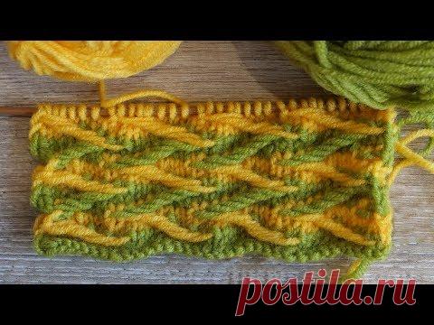 Двухцветный узор со снятыми петлями –Ленивый жаккард «Зигзаг»