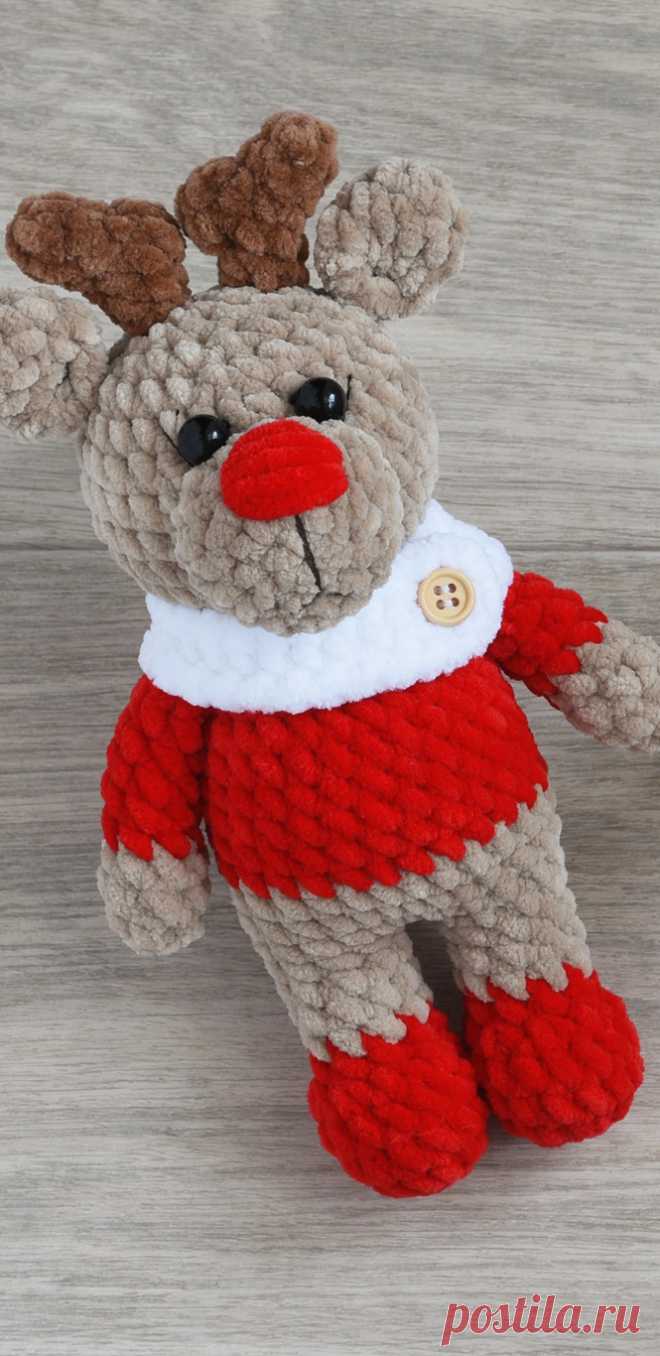 PDF Оленёнок крючком. FREE crochet pattern; Аmigurumi animal patterns. Амигуруми схемы и описания на русском. Вязаные игрушки и поделки своими руками #amimore - олень из плюшевой пряжи, плюшевый оленёнок.