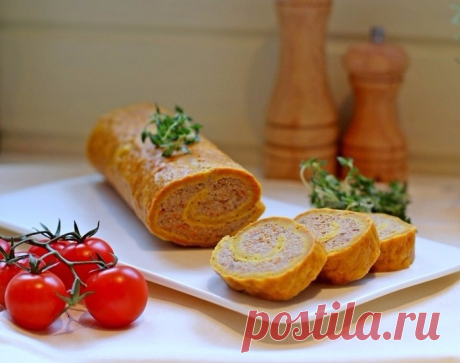 Тыквенный рулет с мясным фаршем