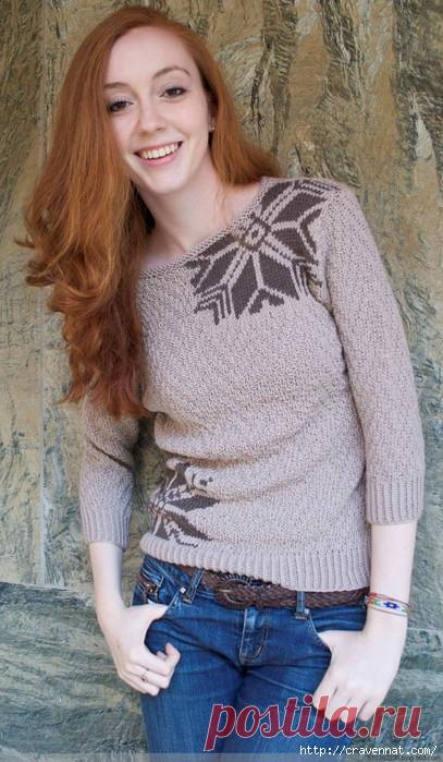 Пуловер спицами с рисунком