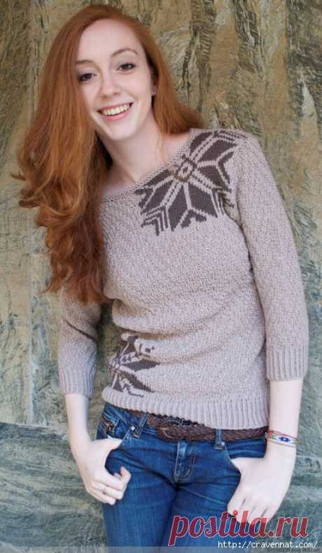 Пуловер спицами с рисунком