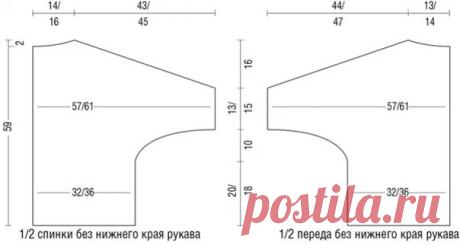 СВОБОДНЫЙ СВИТЕР С РУКАВАМИ «ЛЕТУЧАЯ МЫШЬ» (Вязание спицами) 
Объемный джемпер с большим воротником и швами по центру переда и спинки, выполненными на лицевой стороне, выглядит очень непринужденно. 
РАЗМЕРЫ 
S/M (L/XL) 

ВАМ ПОТРЕБУЕТСЯ 
Пряжа (77% мохера суперкид, 23% шелка; 175 м/25 г) — 225 (250) г бирюзовой; спицы №3 и 3,5; короткие круговые спицы №3; чулочные спицы №3. 

ИЗНАНОЧНАЯ ГЛАДЬ 
Вязать спицами №3,5: лицевые ряды — изнаночные петли, изнаночные ряды — лицевые ...