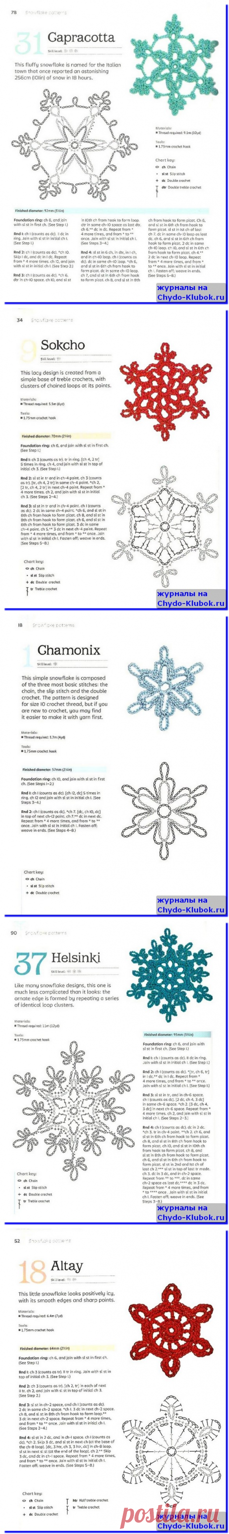 Снежинки вязаные крючком Crochet snowflakes step by step |➲ журналы на ЧУДО-КЛУБОК ✶