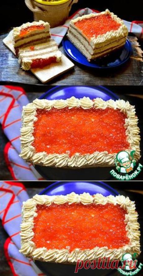 Селёдочный торт с красной икрой - кулинарный рецепт