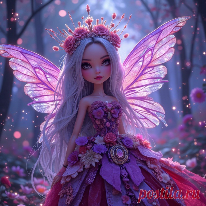 Волшебная королева фей из Monster High: фееричное очарование и яркие краски. Картинка из нейронной сети Flux 1 - Flux.1 примеры промтов - Форум ИИ о нейросетях - Yes Ai