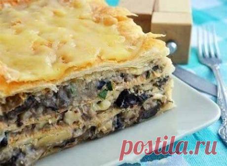 Слоеный пирог с грибами и картофелем | Домашняя кулинария