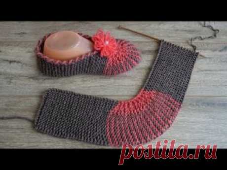 Легкие тапочки на двух спицах | Eazy slippers on two knitting needles | KOLAY PATİK MODELİ