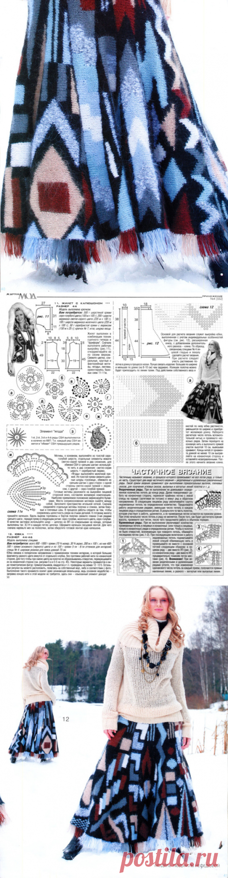 Вязаная юбка спицами.