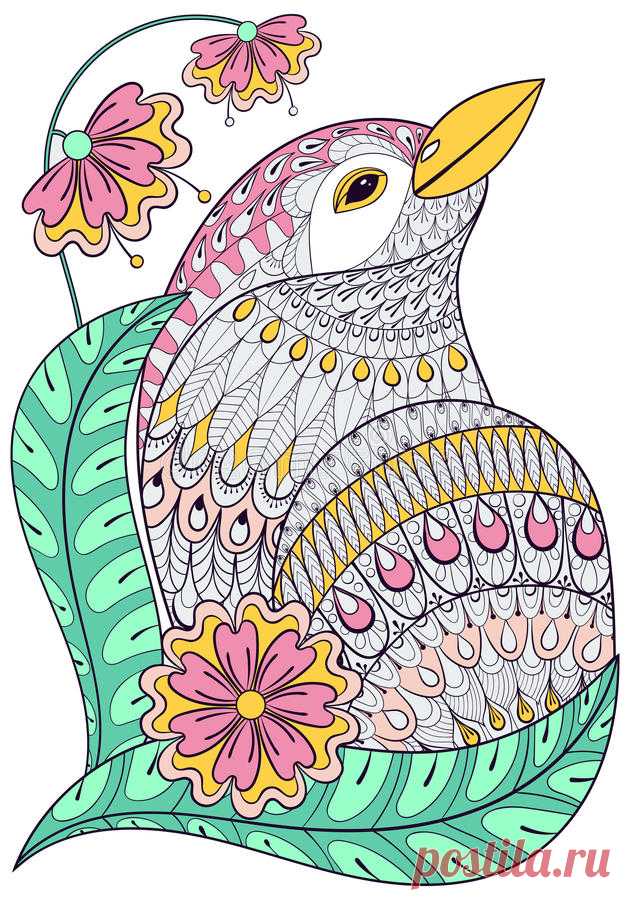 Zentangle Exotic Bird In Colorful Flowers. Stock Vector - Illustration of beautiful, adult: 78983952 Zentangle exotic bird in colorful flowers.. Illustration about beautiful, adult, exotic, graphic, background, branch, doodle, illustration, animal, book, drawing, abstract - 78983952