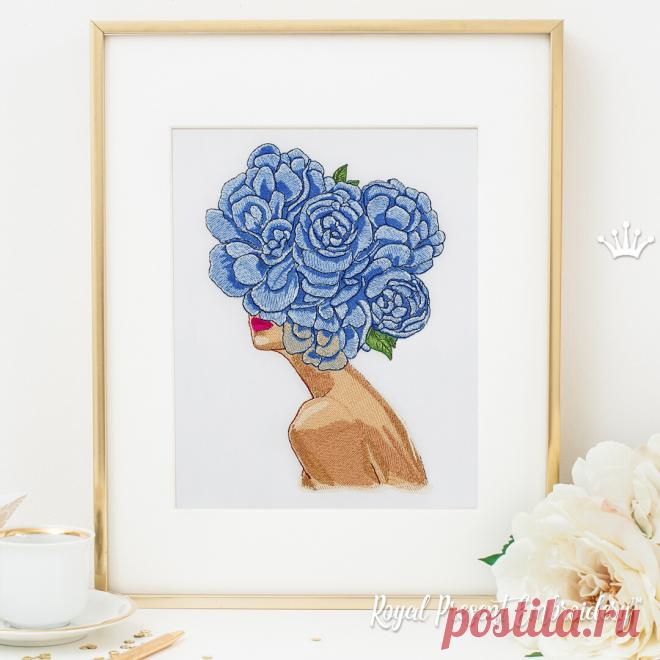 Девушка в цветочной шляпе Дизайн машинной вышивки - 5 размеров