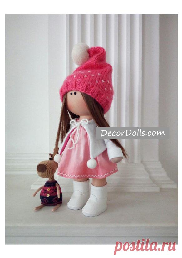 Soft Textile Doll, Love Winter Doll, Poupée Cloth Rag Doll, Red Nurser – Decor Dolls
