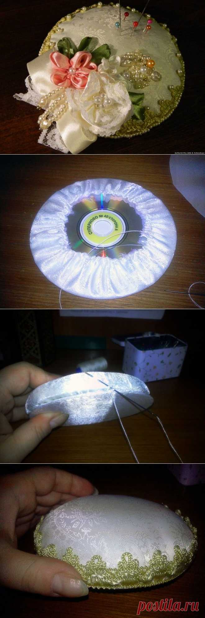 МК Игольница из старых CD дисков
