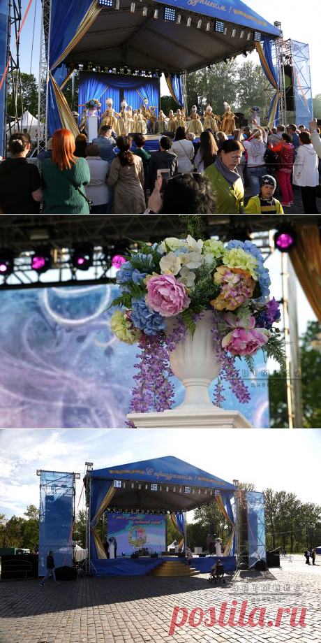 Декоративное оформление баннерами, тканями и цветами уличной сцены праздника "День Города Кронштадта" - Артмикс Дизайн