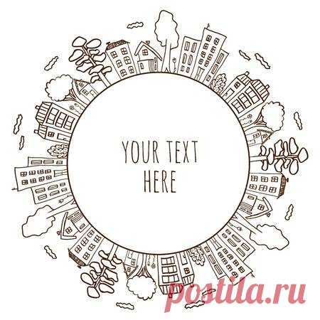 Illustration of doodle houses on circle. Drawing of village or city. Hand drawn sketch of town. Seamless circle pattern. 123RF - Миллионы стоковых фото, векторов, видео и музыки для Ваших проектов.