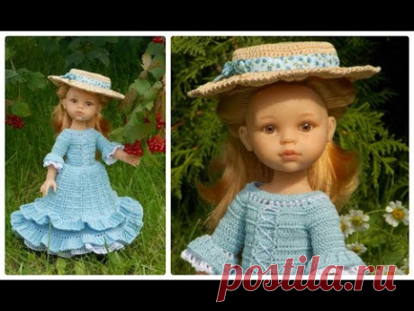 Вяжем крючком платье и шляпку для куклы. Наряд Анна.