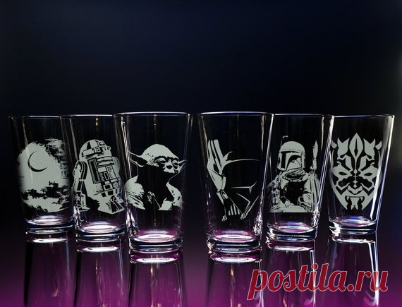 Star Wars, Glass, Glassware, Darth Vader, R2D2, Storm Trooper, Yoda, Darth Maul, Pint Glasses - Glassware Set, Beer Pint , Drinking Glasses Set of 6, clear, pint glasses  For all you Star Wars fans out there, this is the perfect addition to your collection. This set of glasses can be used as your standard household drinking glasses or as beer pints which are common in most restaurants and bars. The logos are laser engraved,
