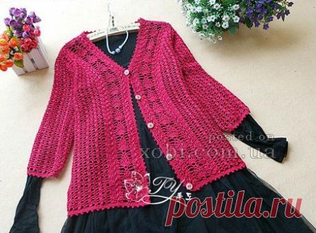 женский ажурный жакет с узором из ананасов