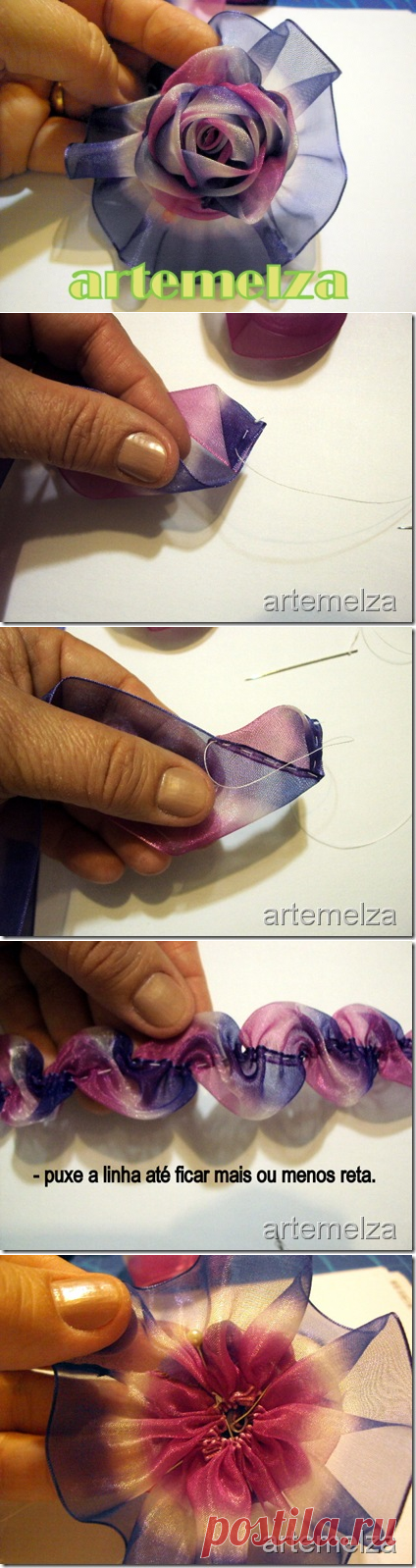 ARTEMELZA - Arte e Artesanato: Flor de fita - rosa | ribbon flower - rose