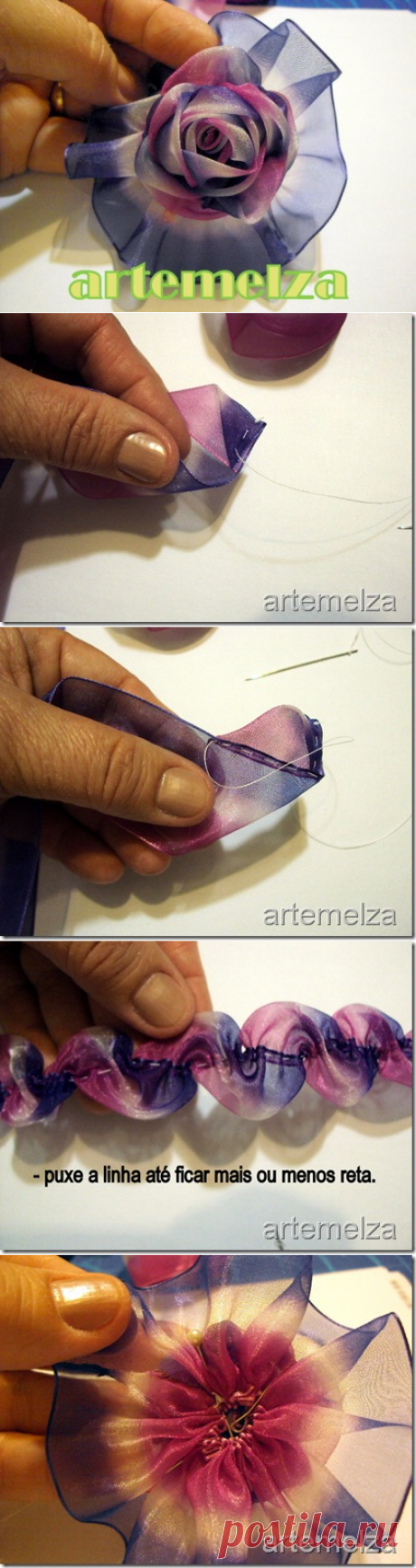 ARTEMELZA - Arte e Artesanato: Flor de fita - rosa | ribbon flower - rose