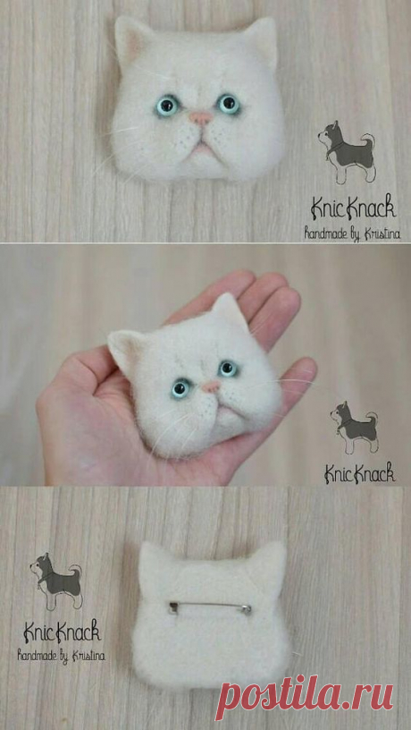 Needle felted Wool brooch Persian white cat face -MADE TO ORDER • This brooch measures approx 2.4-2,7 inch (6-7 cm ). ***** This cat brooch SOLD ! I can make miniature of your pets or animals any size…